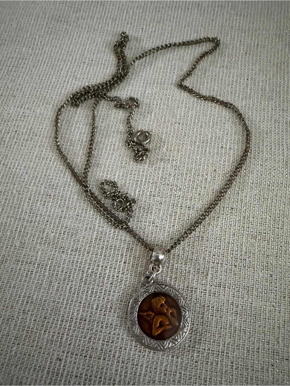 Sterling Silver Pendant Necklace with Amber Accent - Brown
